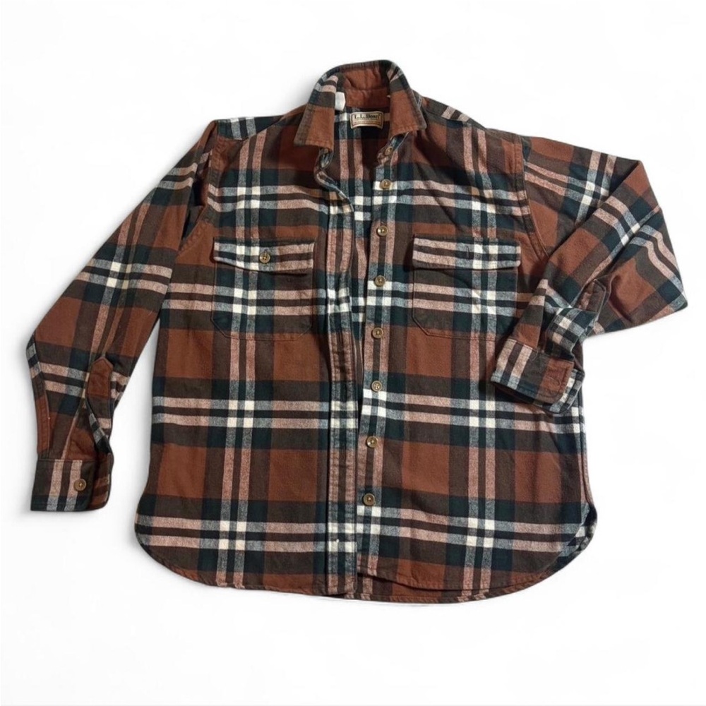 L.L. Bean Brown Black Cream Plaid Button-Down Shirt
